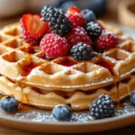 Vegane Waffeln mit frischen Beeren und Ahornsirup
