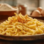 Frische schwäbische Spätzle auf einem Teller serviert