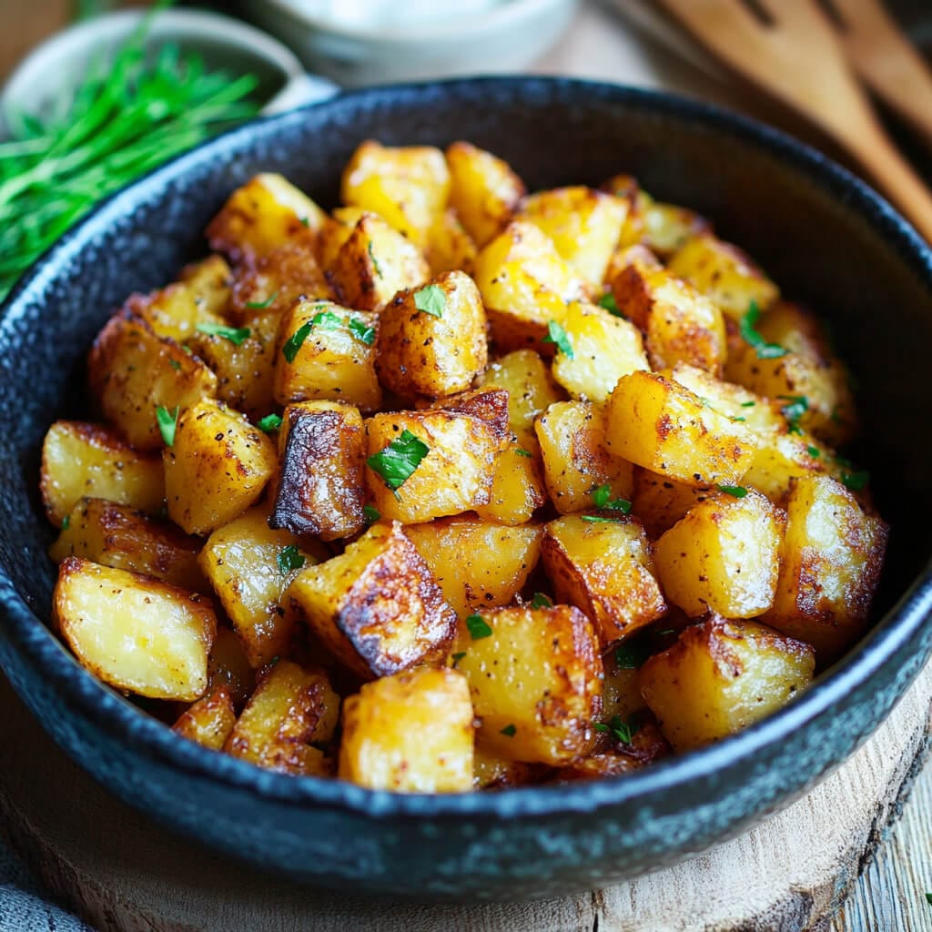 Knusprige Bratkartoffeln aus dem Airfryer mit Schinken und Zwiebeln